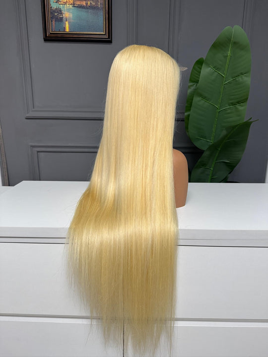 Vietnamese Raw Hair Straight HD Closure Wig Blonde 613