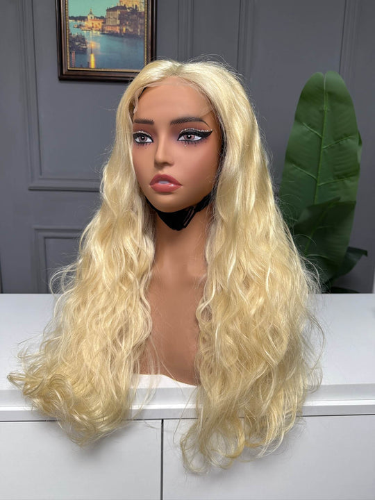 Vietnamese Raw Hair Wavy HD Closure Wig Blonde 613
