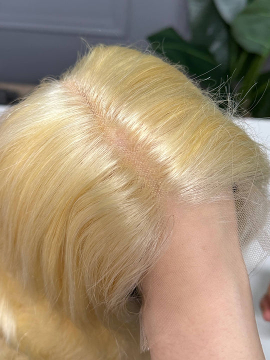 Vietnamese Raw Hair Wavy HD Closure Wig Blonde 613