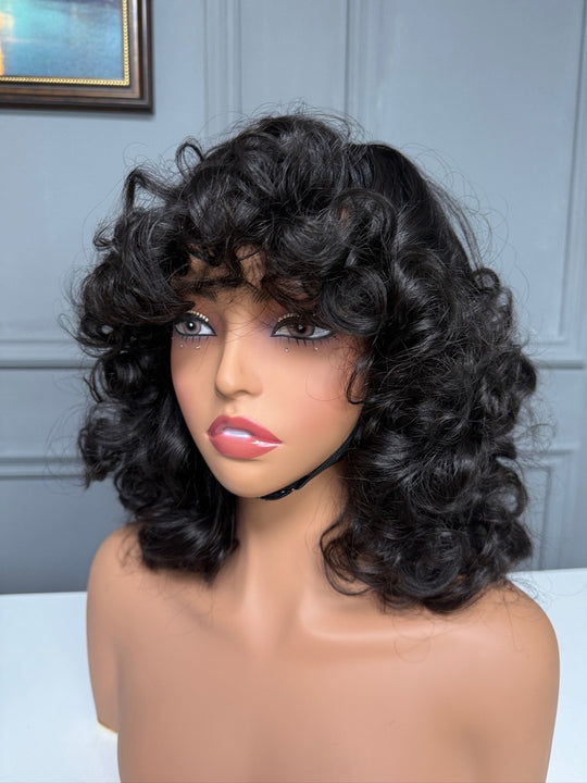 Raw Indian Hair Bouncy Curly Fringe Bob Wig
