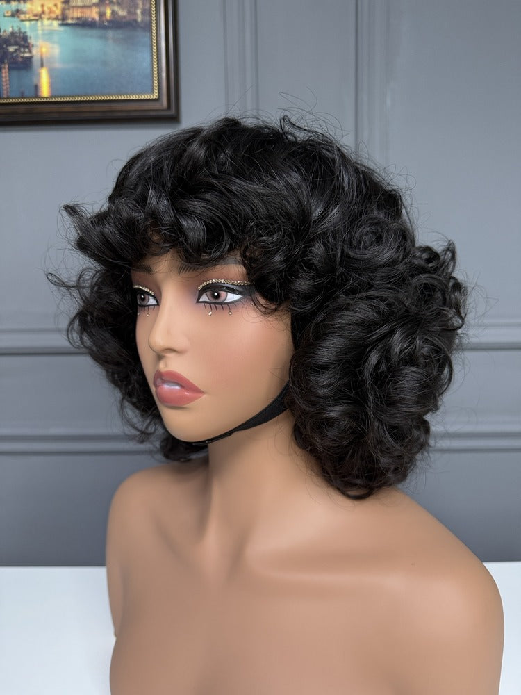 Raw Indian Hair Bouncy Curly Fringe Bob Wig