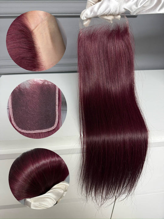 Vietnamese Raw Hair Straight HD Lace Closure Burgundy 99J