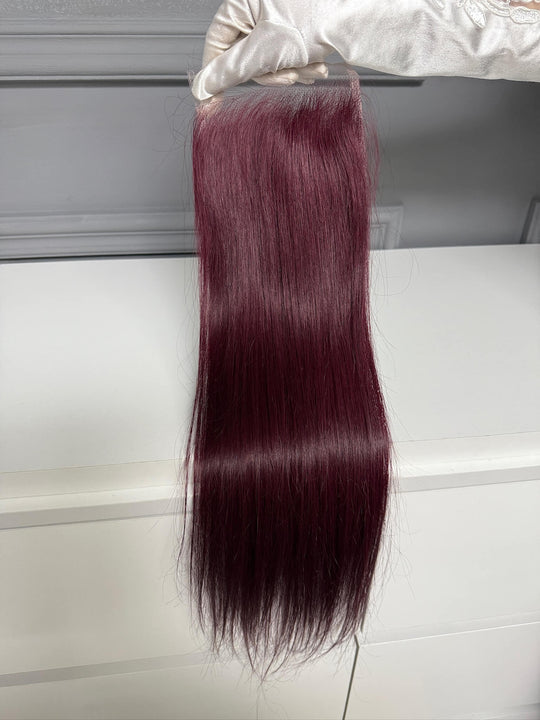 Vietnamese Raw Hair Straight HD Lace Closure Burgundy 99J