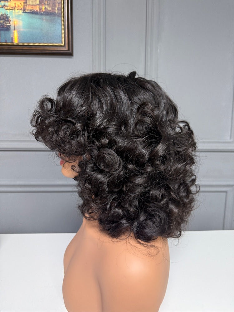 Raw Indian Hair Bouncy Curly Fringe Bob Wig