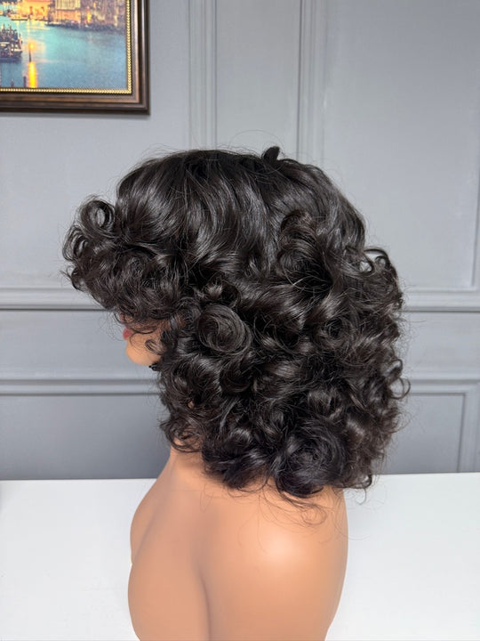 Raw Indian Hair Bouncy Curly Fringe Bob Wig