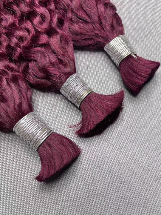 Bulk Hair for Boho Braids Italian Curly Double Drawn Burgundy 99J