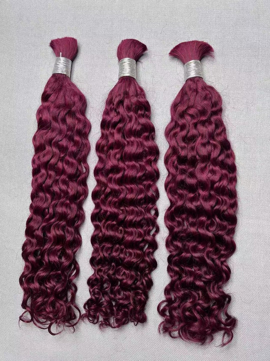 Bulk Hair for Boho Braids Italian Curly Double Drawn Burgundy 99J