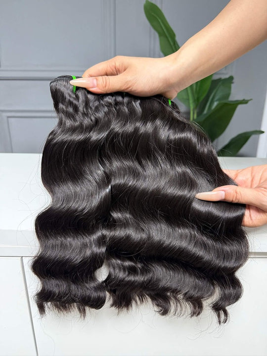 Top View of Flowywig Wavy Hair Wefts – Neatly Constructed with Double Drawn Fullness
