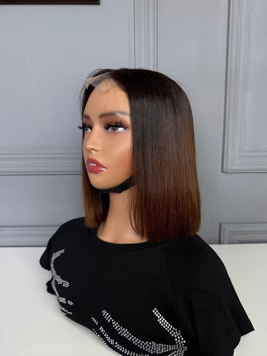 Raw Vietnamese Hair HD Lace Closure Bob Wig Straight 1B/27