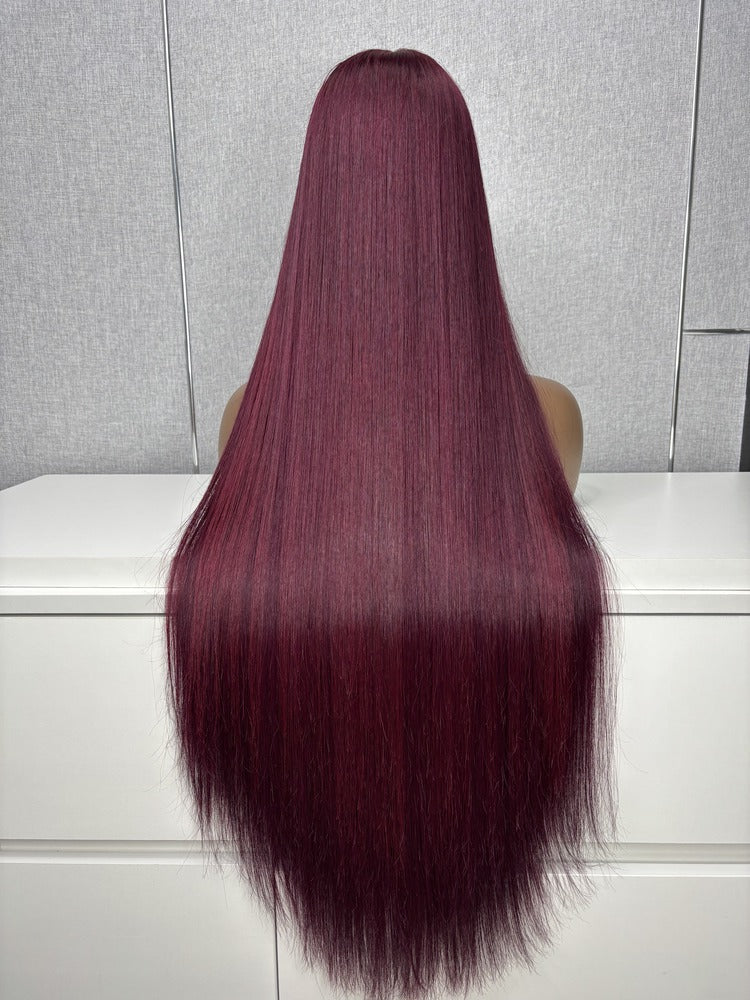 Vietnamese Raw Hair Silky Straight HD Closure Wig Burgundy 99J 250%