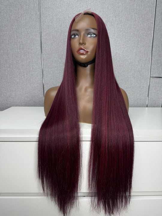 Vietnamese Raw Hair Silky Straight HD Closure Wig Burgundy 99J 250%