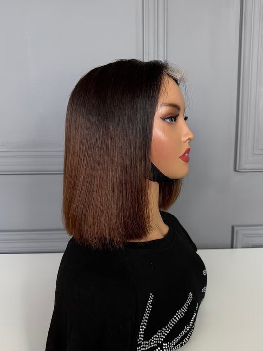 Raw Vietnamese Hair HD Lace Closure Bob Wig Straight 1B/27