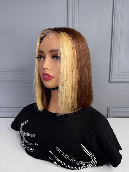 Raw Vietnamese Hair HD Lace Closure Bob Wig Straight 613/4