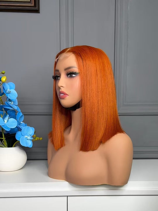 Raw Vietnamese Hair HD Lace Closure Bob Wig Straight Ginger