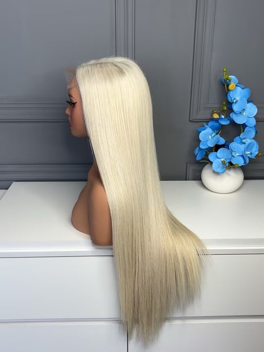 Raw Vietnamese Hair HD Lace Closure Wig Straight Platinum Blonde 250%