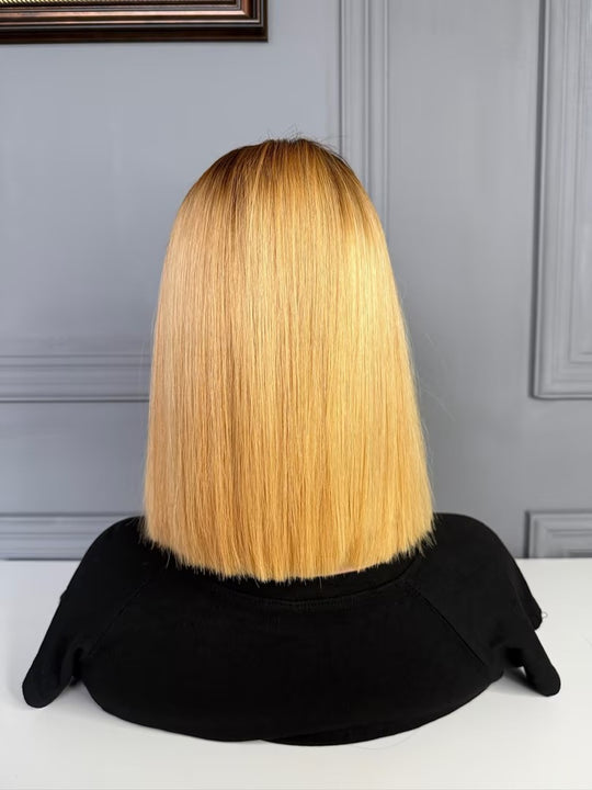 Raw Vietnamese Hair HD Lace Closure Bob Wig Straight 4/613