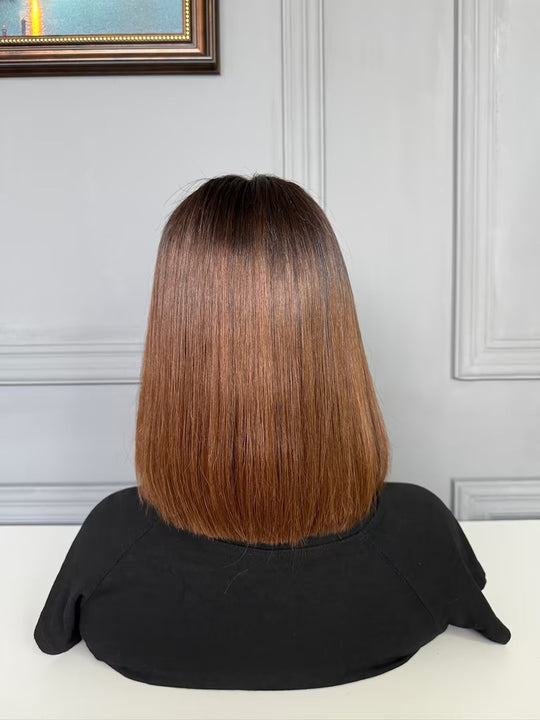 Raw Vietnamese Hair HD Lace Closure Bob Wig Straight 1B/27