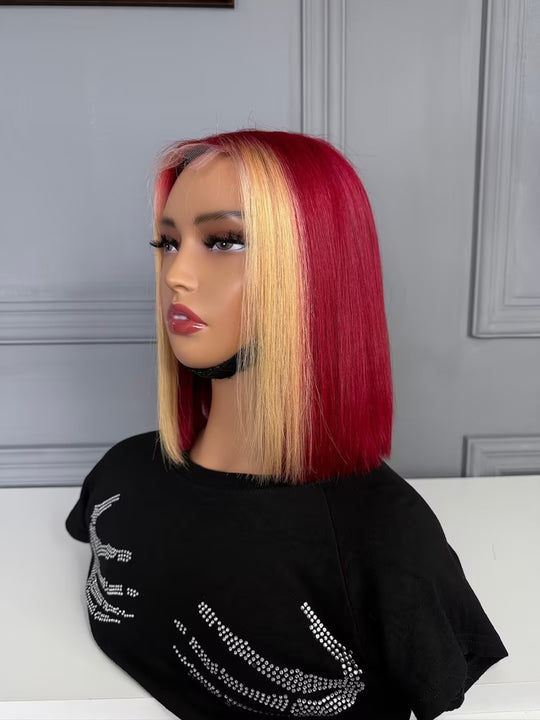 Raw Vietnamese Hair HD Lace Closure Bob Wig Straight 99J/613