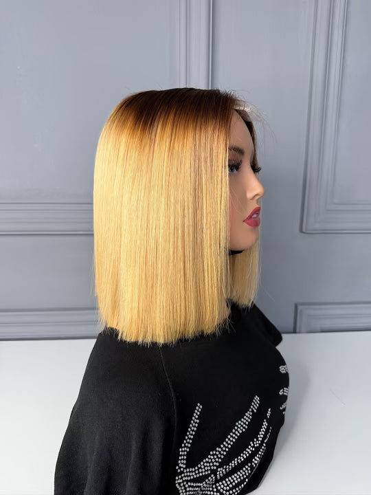 Raw Vietnamese Hair HD Lace Closure Bob Wig Straight 4/613