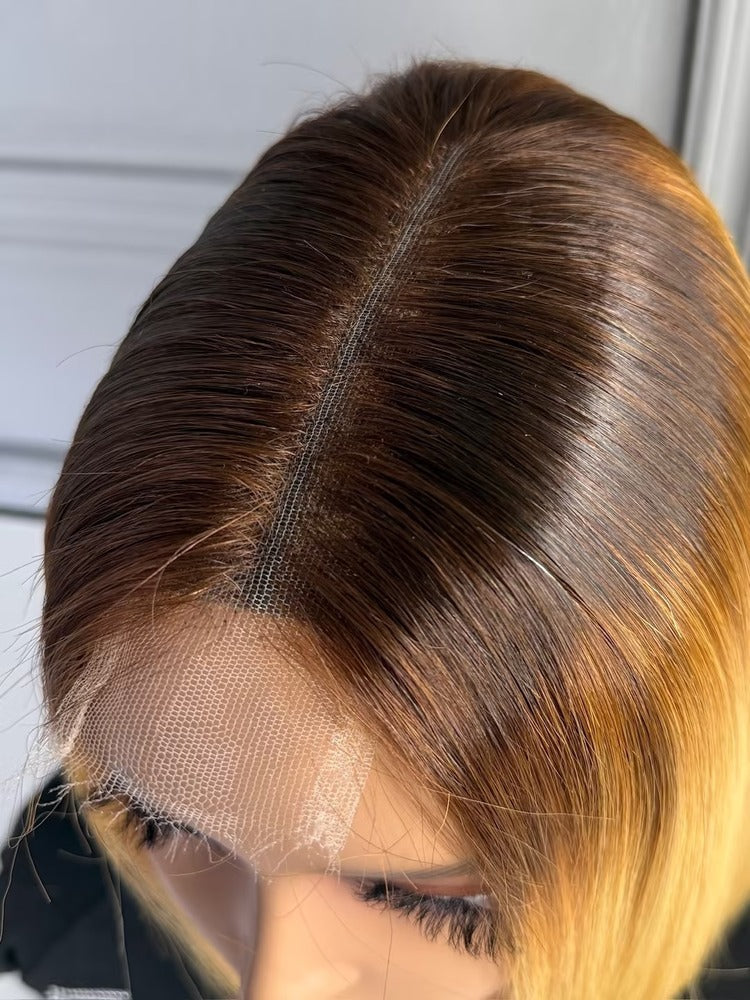 Raw Vietnamese Hair HD Lace Closure Bob Wig Straight 4/613