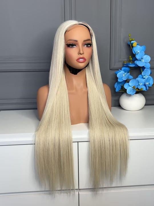 Raw Vietnamese Hair HD Lace Closure Wig Straight Platinum Blonde 250%