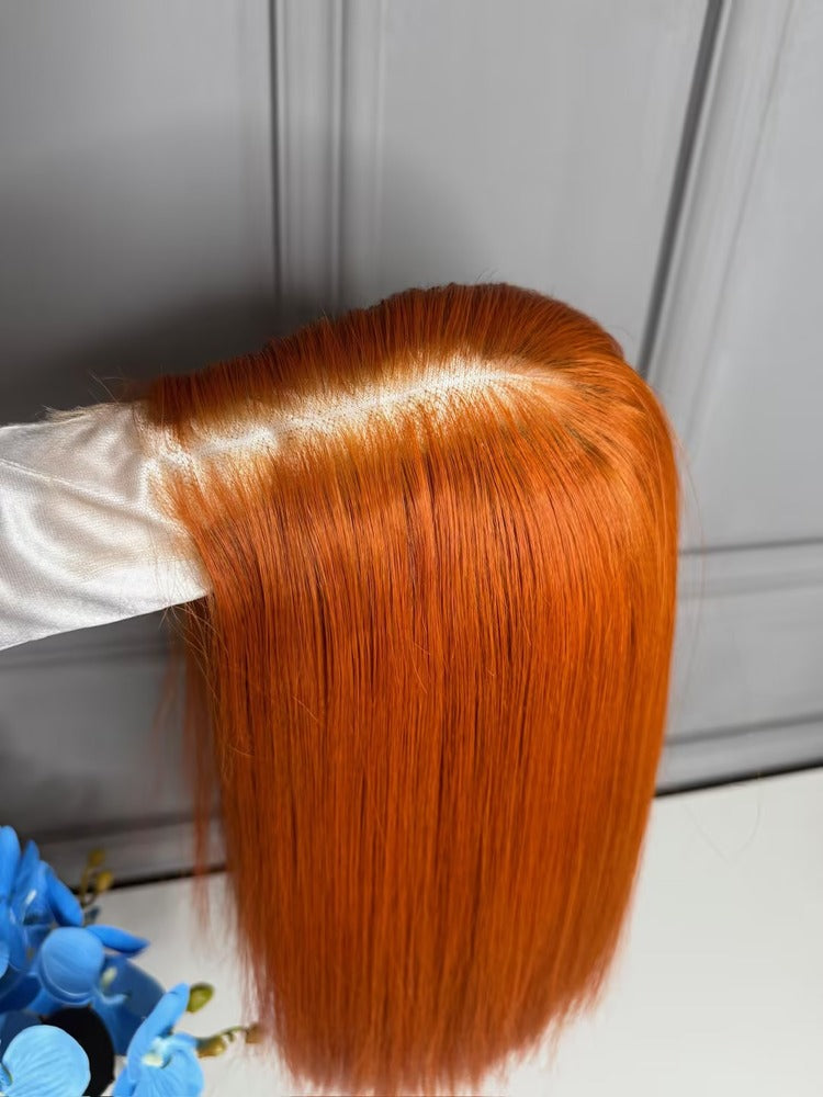 Raw Vietnamese Hair HD Lace Closure Bob Wig Straight Ginger