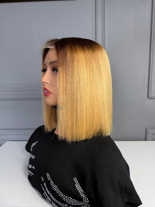 Raw Vietnamese Hair HD Lace Closure Bob Wig Straight 4/613