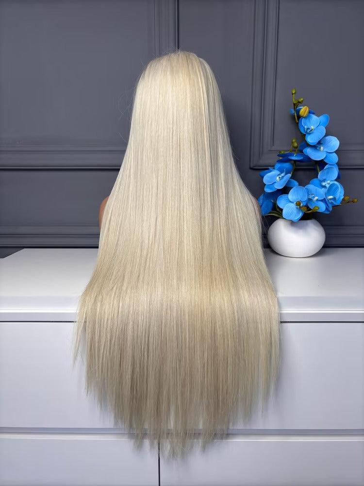 Raw Vietnamese Hair HD Lace Closure Wig Straight Platinum Blonde 250%