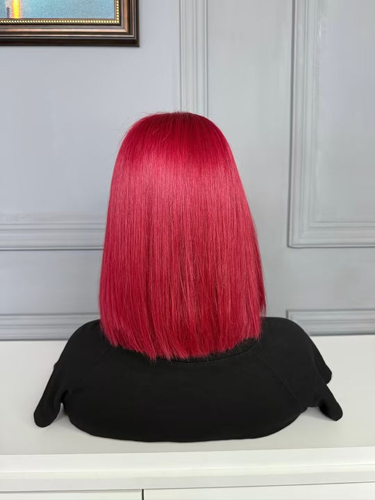 Raw Vietnamese Hair HD Lace Closure Bob Wig Straight 99J/613